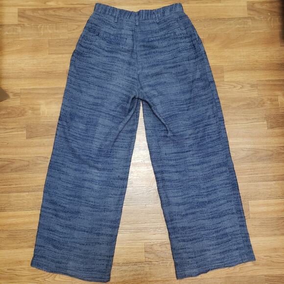 Urban Outfitters 100% Cotton Wide Leg Pleated Herringbone High Rise Blue Pant XS - Picture 2 of 13
